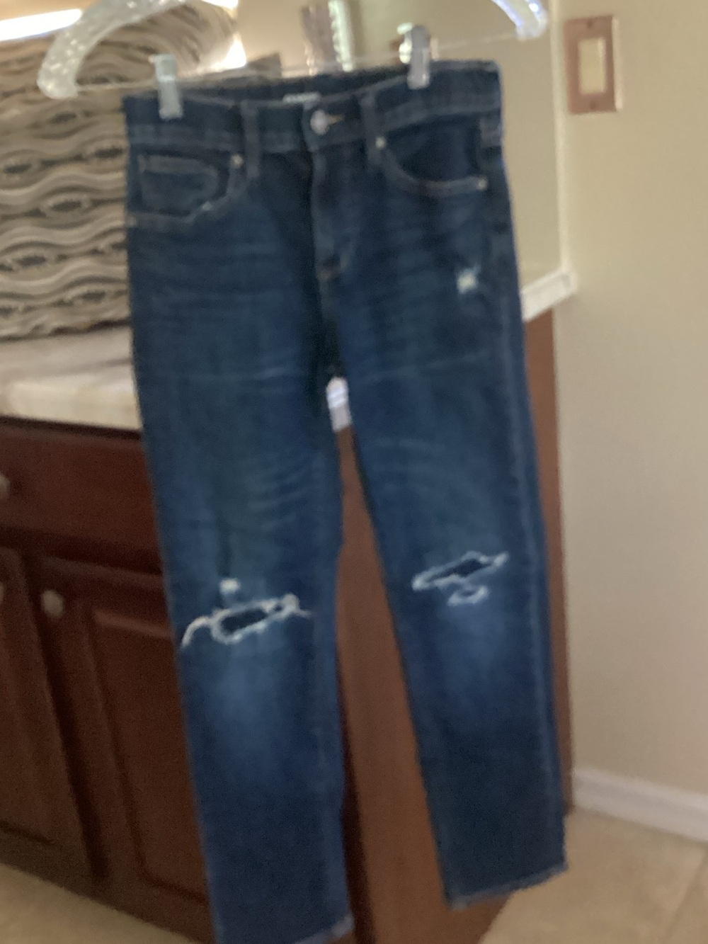 Old Navy Girls Dark Blue Distressed Jeans Adjustable Waist Size 10 Slim